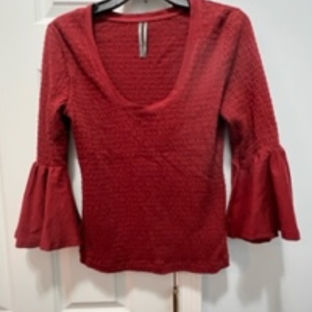 Anthropologie  small smocked bell sleeve wine top blouse
